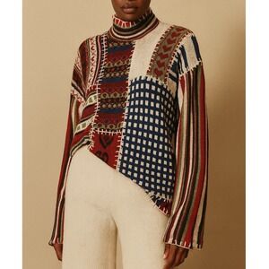 Vintage IVY Wear Patchwork Knit Sweater Turtleneck Pullover Colorful Striped L